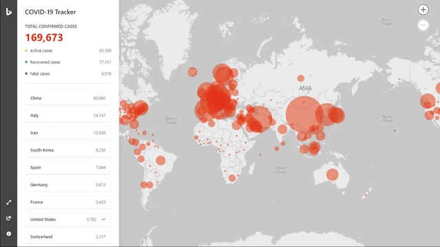 Coronavirus, Bing lancia la mappa del contagio