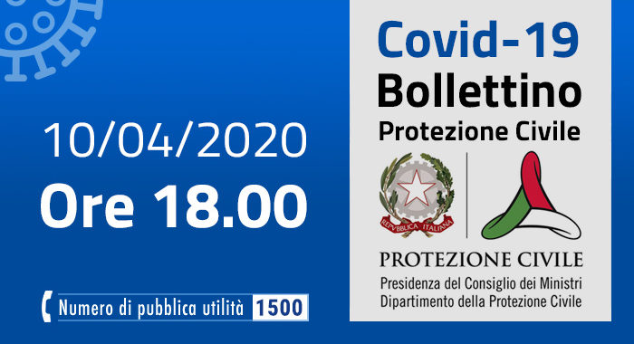 Covid-19, i casi in Italia alle ore 18 del 10 aprile