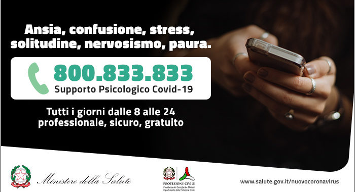 Covid-19, nasce 800.833.833: il numero verde di supporto psicologico