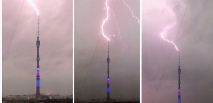 Fulmini colpiscono 10 volte la torre televisiva Ostankino di Mosca