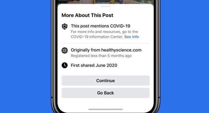 Coronavirus: Facebook mostra fonte prima di condividere news