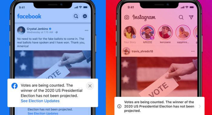 Usa 2020: Facebook mostra messaggio,non c’è ancora vincitore