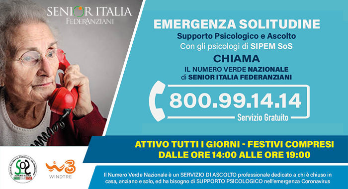 Covid-19 e anziani: torna il numero verde gratuito 800.99.14.14 che offre ascolto e sostegno psicologico agli over 65