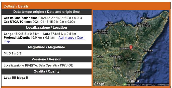 Terremoti: scossa di magnitudo 3.1 alle pendici dell’Etna