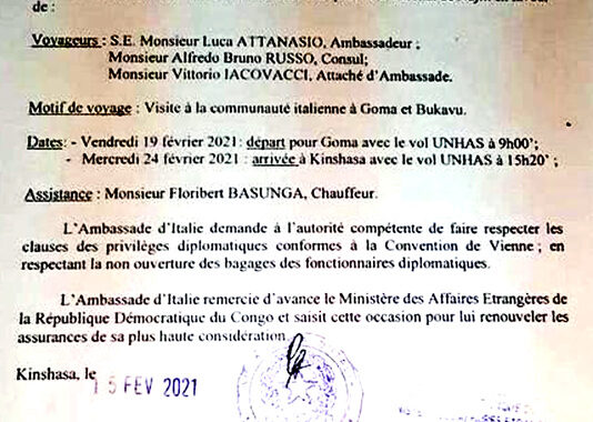 Attanasio avvisò il governo congolese del viaggio a Goma