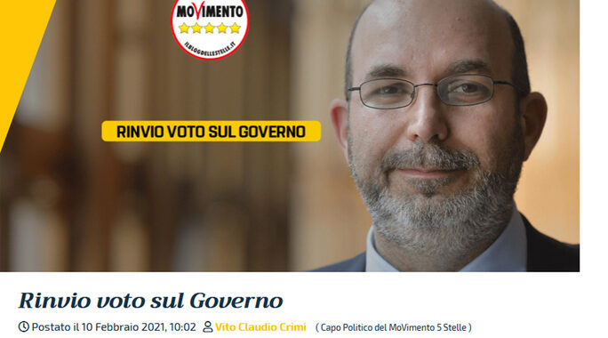 Governo: Crimi sul blog, voto è temporaneamente sospeso