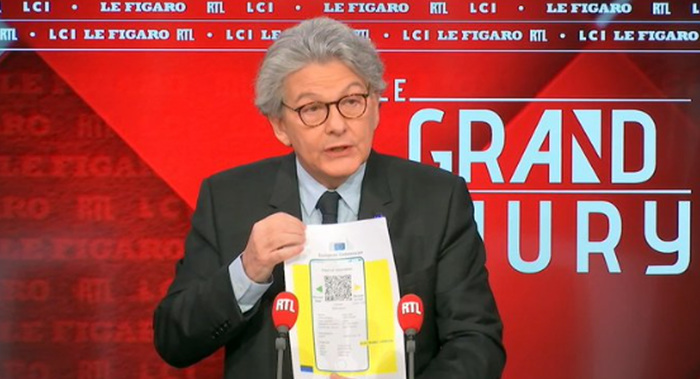 Breton mostra passaporto sanitario Ue, ‘pronto tra 3 mesi’