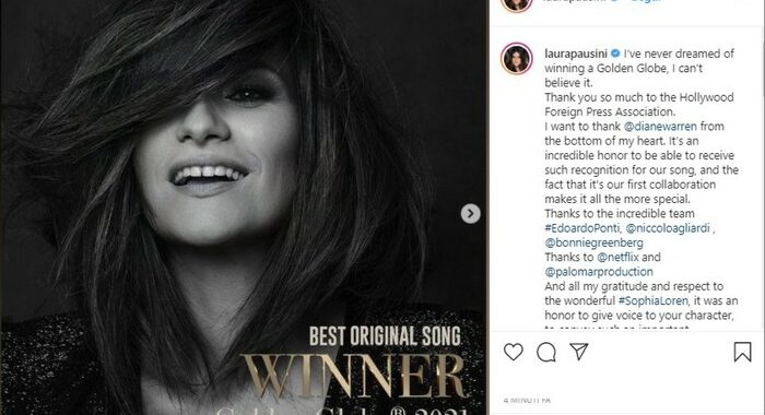 Golden Globe: Pausini, mai sognato di arrivare così lontano