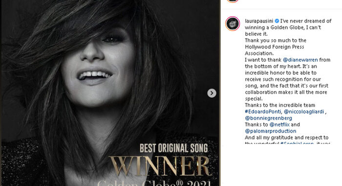 Pausini trionfa ai Golden Globes, dedica all’Italia