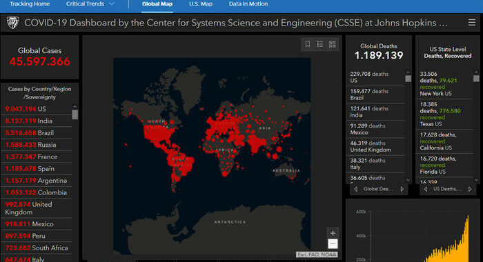 Covid: Johns Hopkins, 150 milioni i casi nel mondo