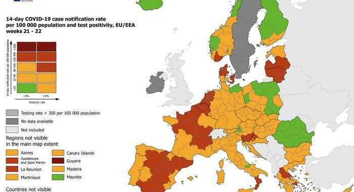 Ecdc rettifica mappa Covid, quasi tutta l’Italia in verde