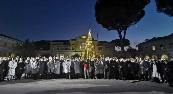 Covid: accese luci albero di Natale allo Spallanzani di Roma