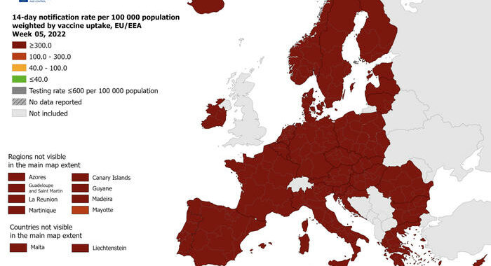 Covid: mappa Ecdc, in tutta Europa rischio resta massimo