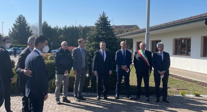 Draghi arrivato a sede Protezione civile Palmanova