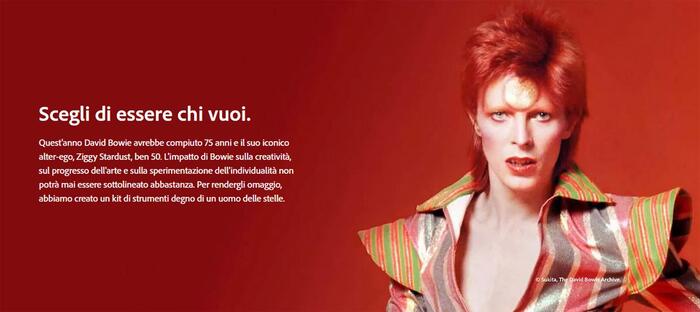 Adobe celebra 50 anni Ziggy Sturdust, kit ispirato a Bowie