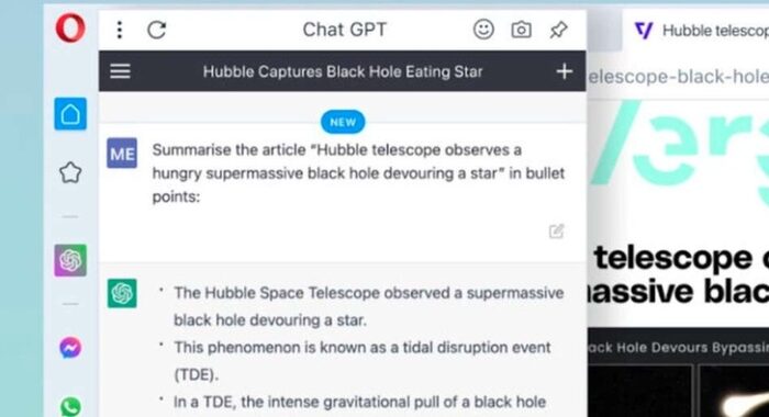 Opera sfida Microsoft e Google con l’integrazione di ChatGpt