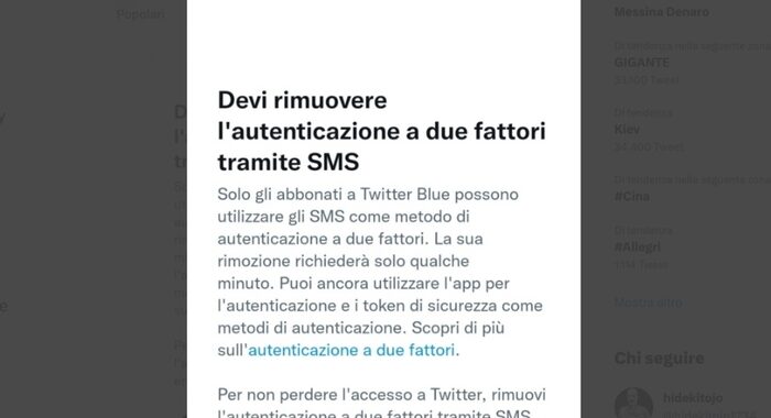 Twitter: l’accesso sicuro via sms ora solo per gli abbonati Blue