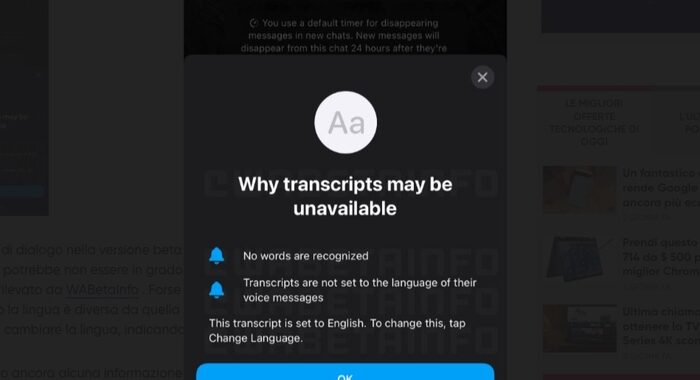 WhatsApp, nuova funzione traduce messaggi vocali in testo