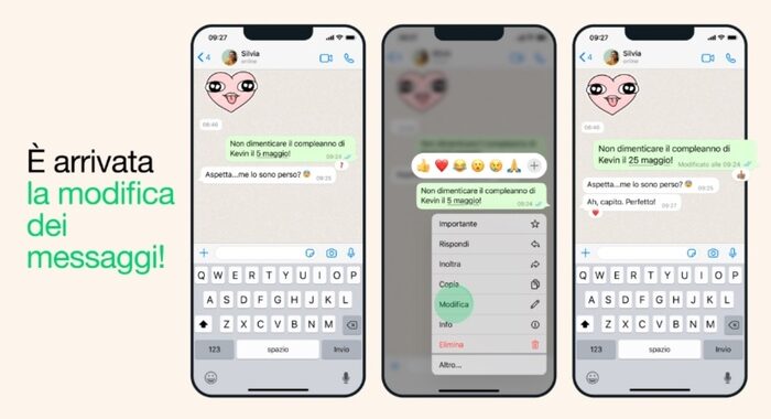 WhatsApp si aggiorna con la modifica dei messaggi inviati