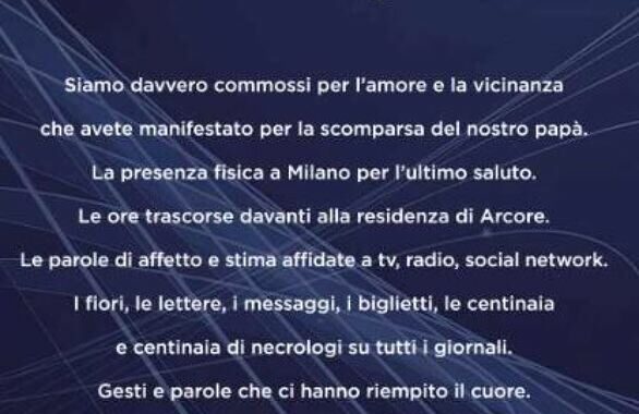 Berlusconi, sui giornali il ‘grazie per l’affetto’ dei figli