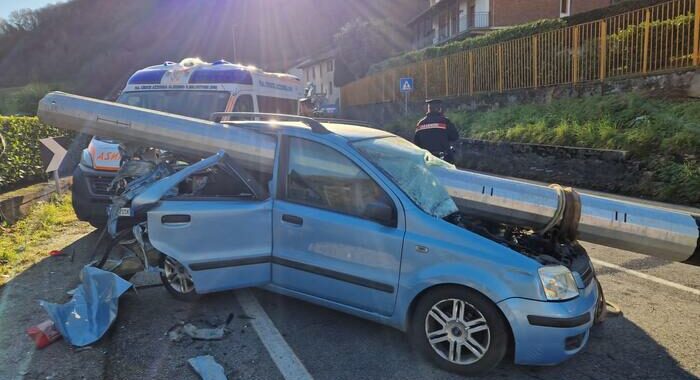 Palo cade dal camion e trafigge un’auto, conducente illesa